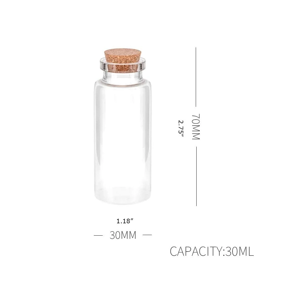 20pcs 30x70mm Mini Glass Jars Bottles with Cork Stoppers Clear Wish Bottles for DIY Arts Crafts Decorations 30ml