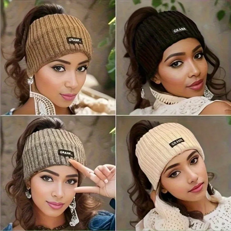 Women Winter Wide Headband Solid Color Knitted Warm Headwrap Girls Punk Elastic Headwear Sports Hair Bands A