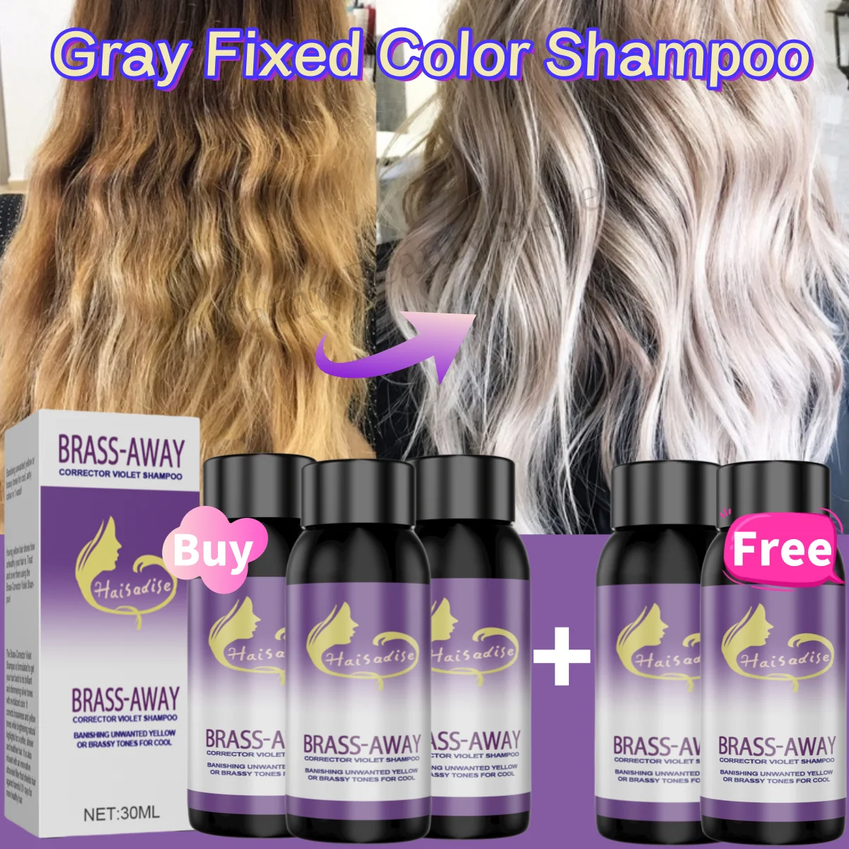 Purple Hair Dye Shampoo for Blonde to Cover Gray Non-irritating Hair Fading Yellow After Bleach Hair Shampoo Gray Hair Remedy