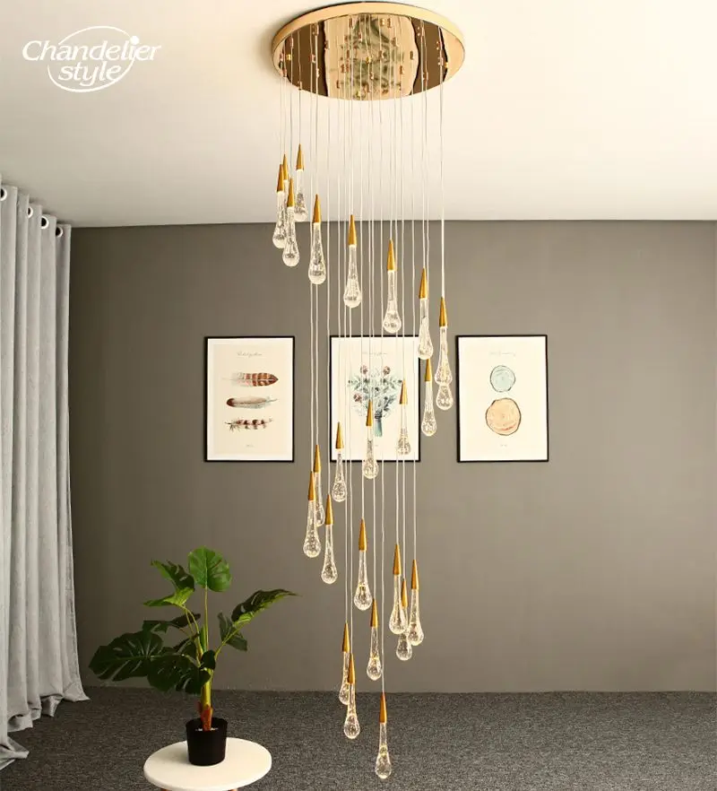 Modern Rain Drop Chandeliers Luxury Gold Bubble Crystal Water Pendant Hanging Lights Living Room Dining Room Staircase Lamps image_0