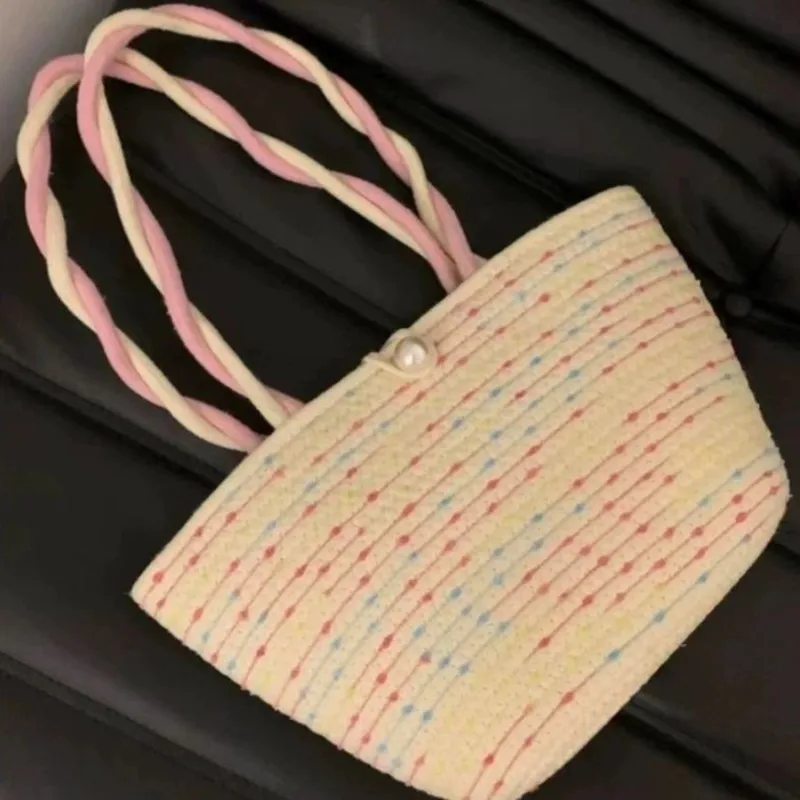JIAERDI Sweet Cute Colorful Handbag Women Twist Rope Woven Large Capacity Shoulder Bags Ladies Polka Dot Vacation Underarm Bag