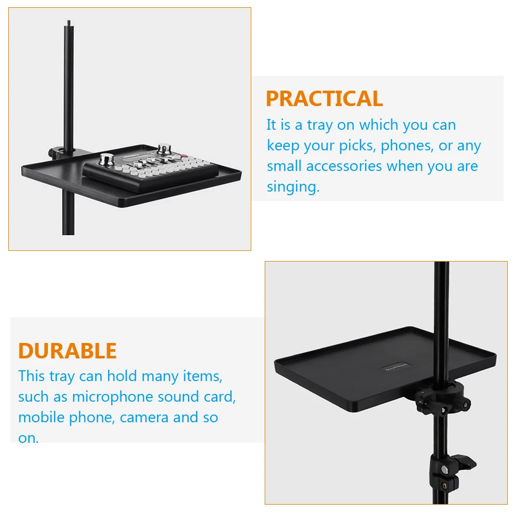 Adjustable Height Plastic Tray Microphone Stand Shelf Sound Card Holder Clip On Rack Live Broadcast Accessory