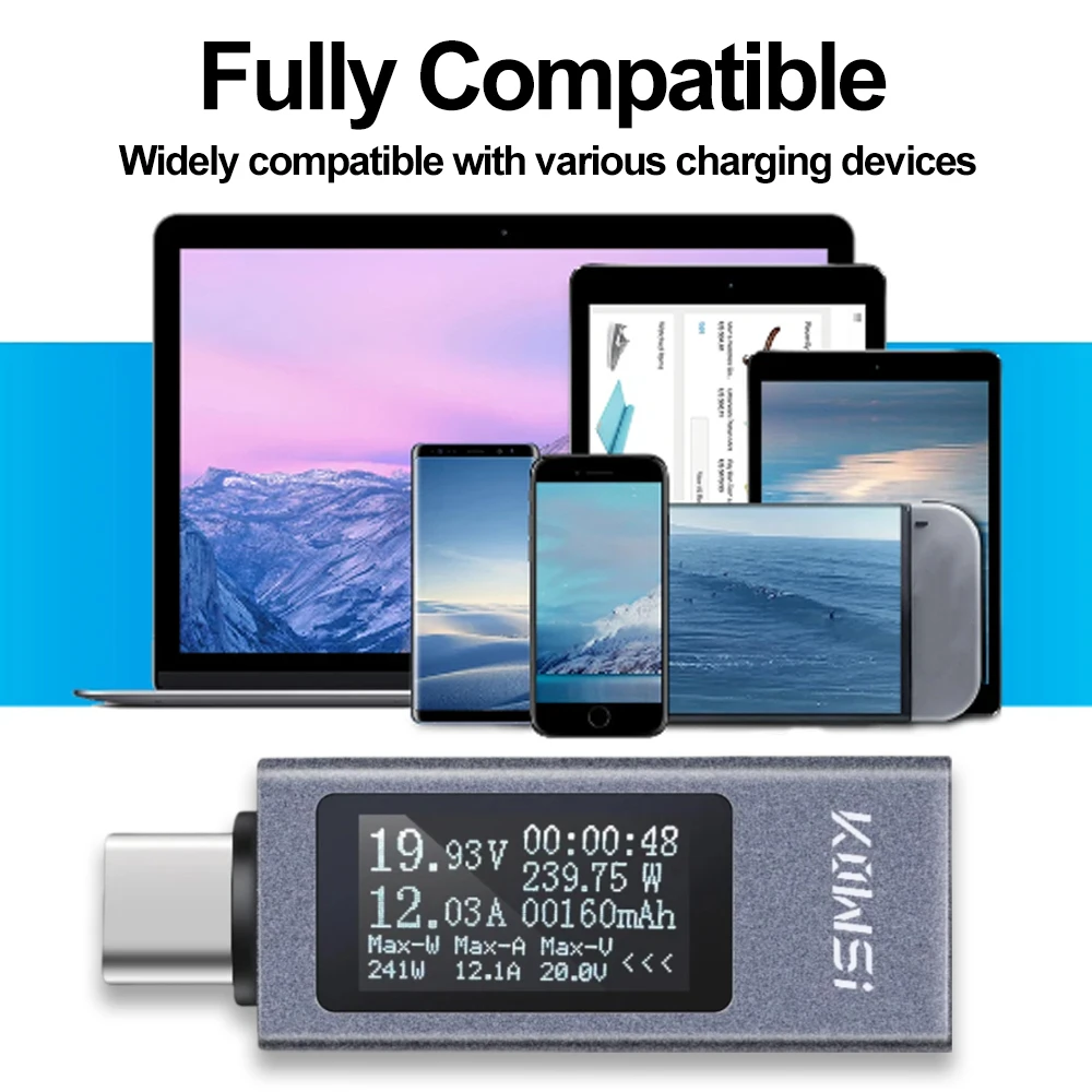 USB Type C Current Voltage Monitor Power Meter Tester Universal Mobile Phone Charger Power Detector for iPhone 15 Samsung Xiaomi