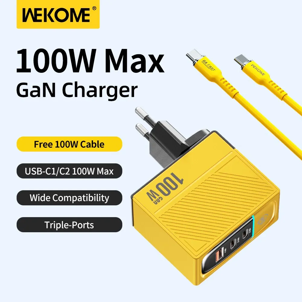 Wekome 100w type c gan charger quick charge 4 0 3 0 usb pd fast charger jpg