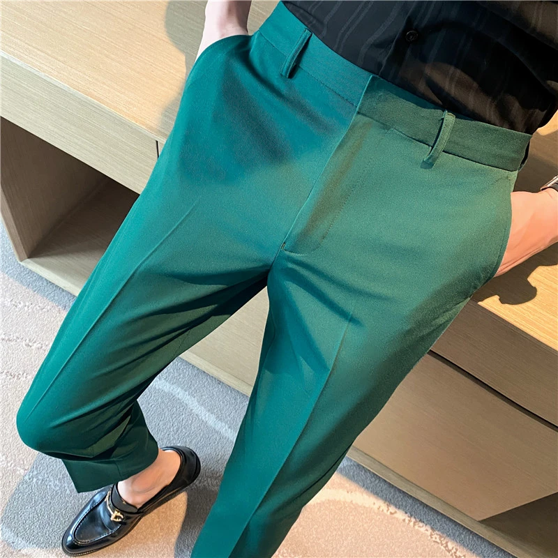 9 Color Summer Fashion Mens Suit Pants Pure Color Business Formal Pants