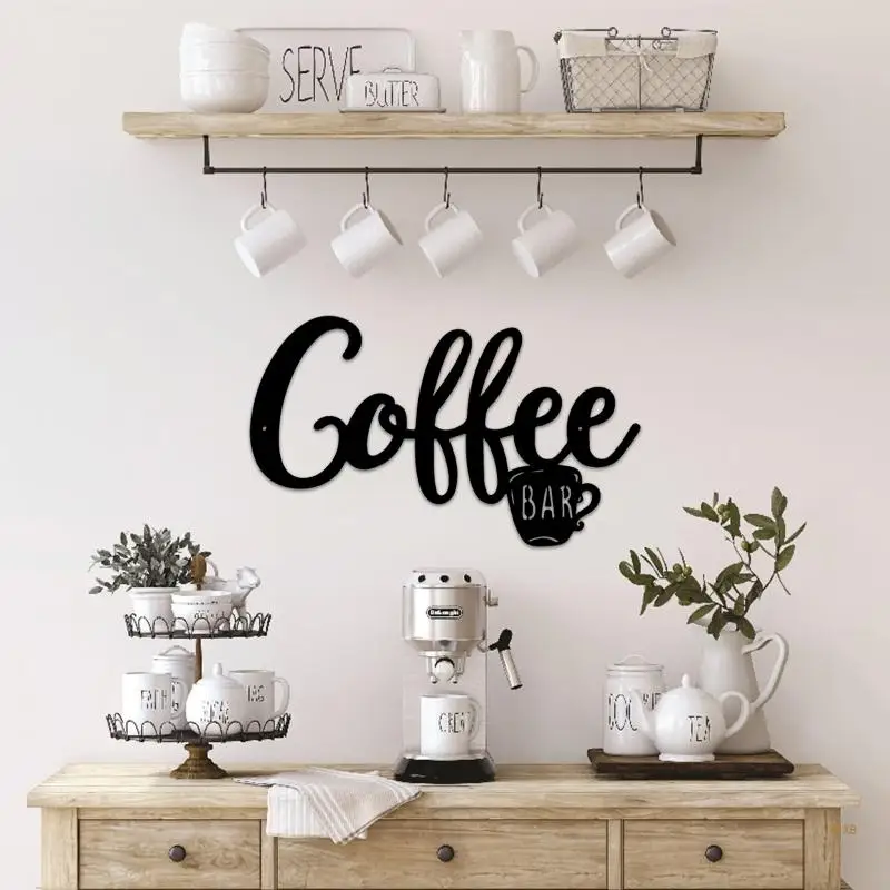 

41XB Metal Coffee Bar Hanging Wall Sign Coffee Station Word Letter Sign Cafe Decor