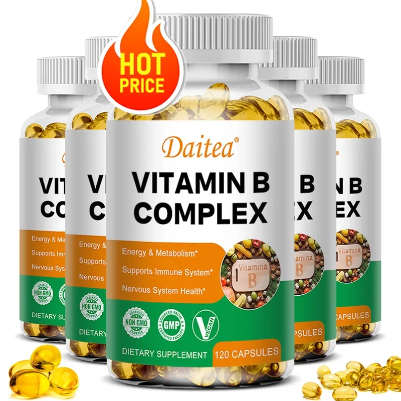 

Daitea B-Complex Vitamin Supplements (B12 B1 B2 B3 B5 B6 B9 Folic Acid &Biotin) for Relieve Stress Improve Immunity System