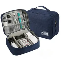 Compact Travel Electronics Organizer - Multi-Function Storage for Earphones, Cables, and Accessories (Navy Blue)