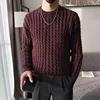 High Quality Striped Jacquard Sweater Men Winter Thicken Warm Round Neck Knit Pullover Casual Business Knitwear Tops Streetwear 4