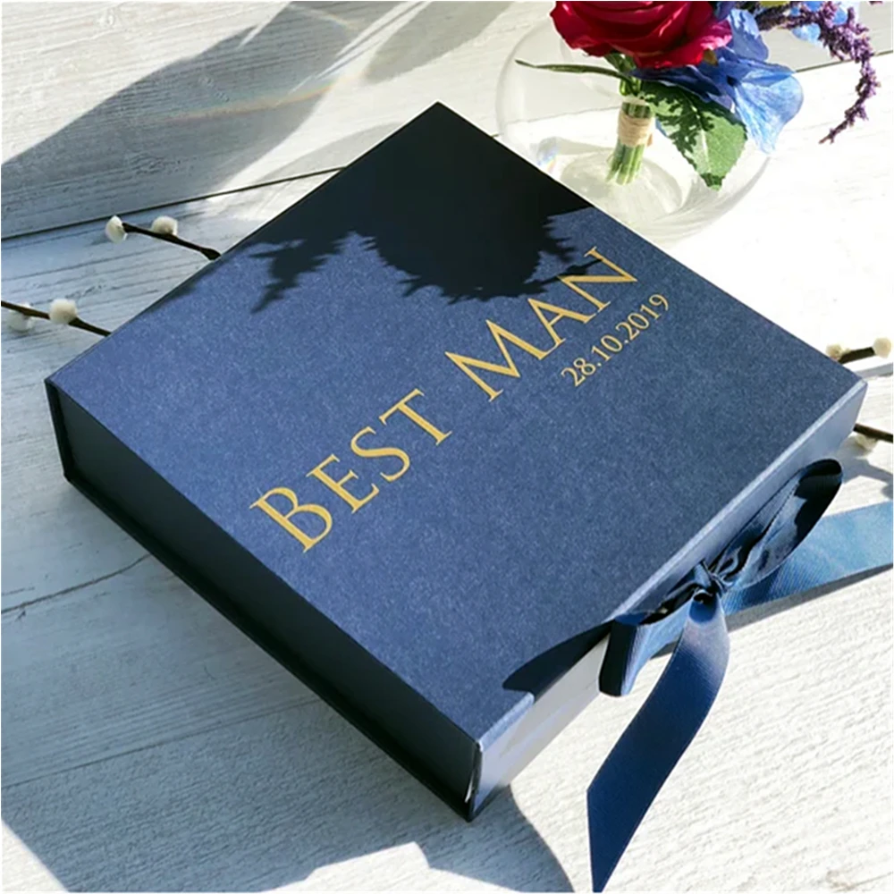 

Персонализированная Подарочная коробка Best Man, настоящая фольгированная каллиграфия, свадебный подарок от жениха и невесты Вечерние для вечеринки жениха, с ролевой и датой