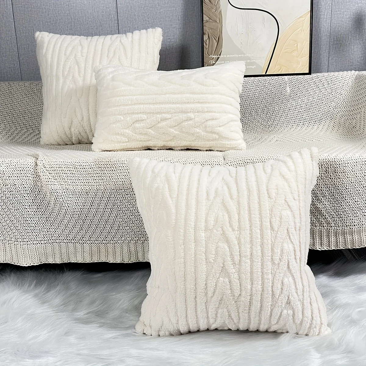 Boho Soft and Cozy Plush Faux Wool Velvet 30x50/45x45CM Cream White Throw Pillow Cover for Bedroom and Living Room Decor Cushion 1