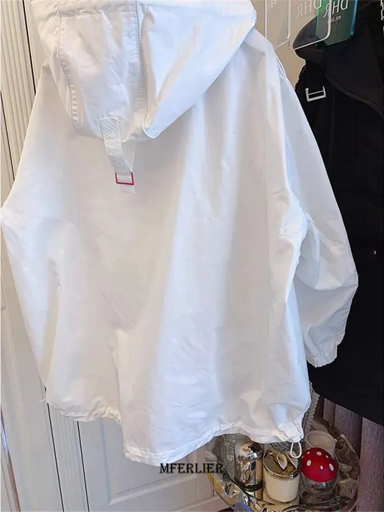 Plus Size 5XL 150kg Spring Hooded  Jacket For Women Long Sleeve Windproof Jacket Pullover Oversized Outwear