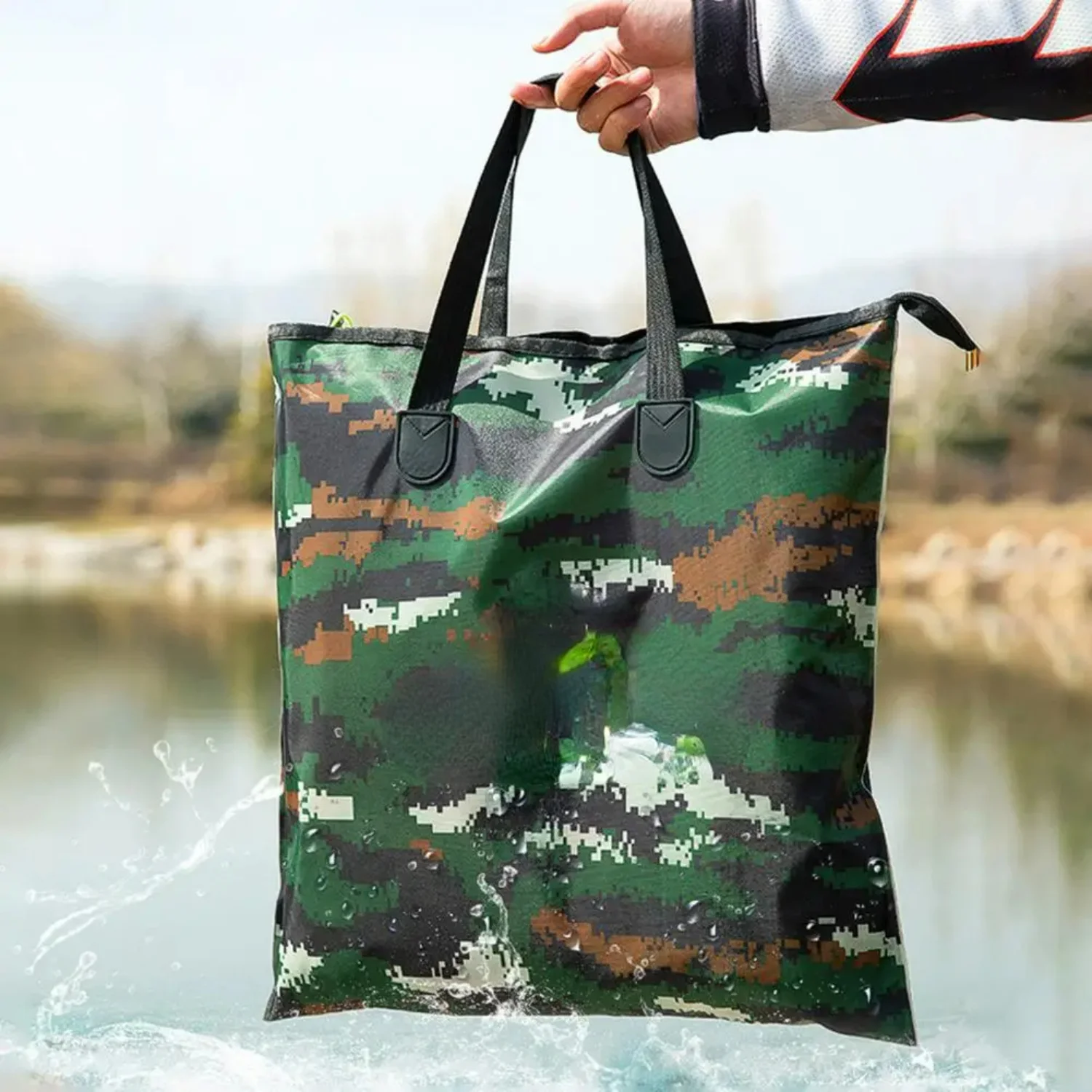 Portable Camouflage Fishing Foldable Oxford Cloth Large Capacity Fishing Water Tank Outdoor Camping