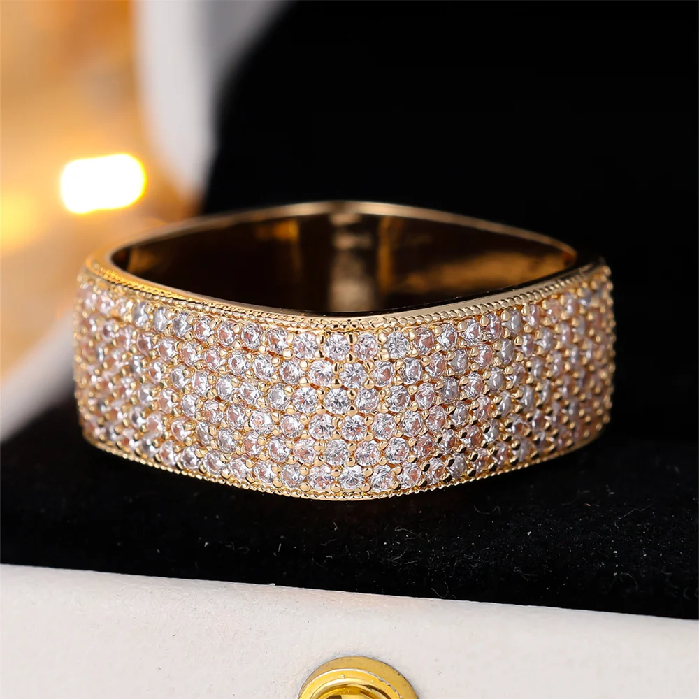 White Zircon Small Stone Square Rings For Women Men Vintage Gold Color Engagement Bands Wedding Jewelry Bridal Versatile Gifts