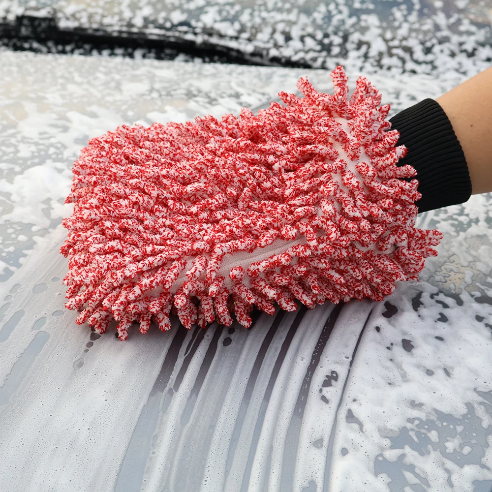 Large Double Side Chenille Microfiber Car Wash Glove Non Scratch Durable Detailing Mitt for Auto Car Tools AUTOBRIGHT