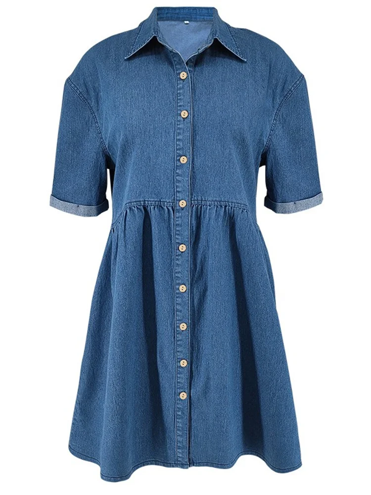 Wmstar Plus Size Denim Dresses Women Elegant Casual Loose Short Sleeve Summer Midi Dress Wholesale Dropshipping New Style