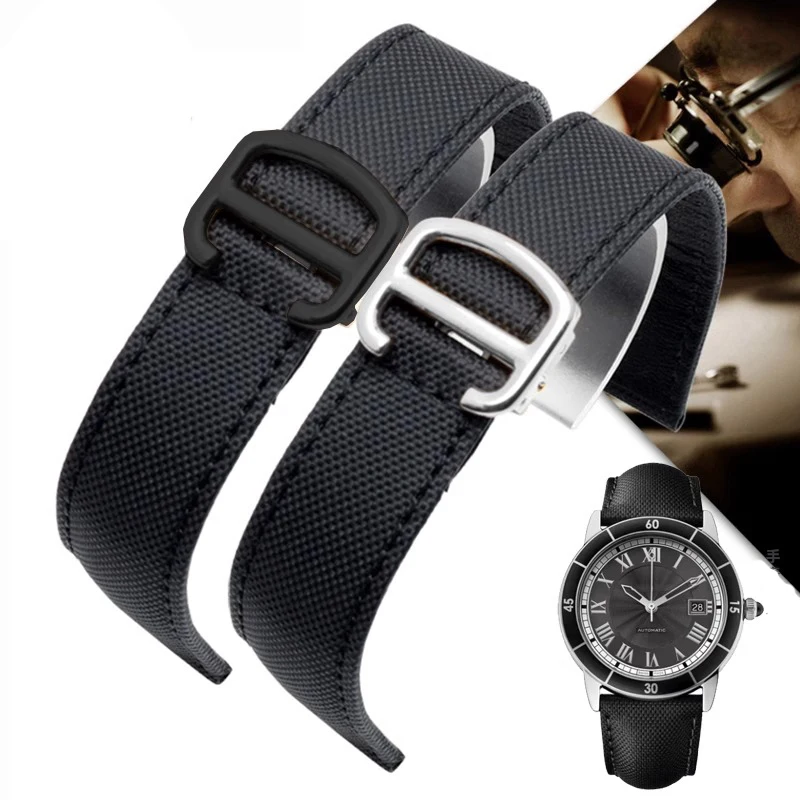 Cinturino Posteriore In Vera Pelle Di Nylon Per Cartier Tank Must Black Knight London Canvas Watch Band Watch Strap 16Mm 18Mm 20Mm