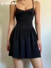 

IAMSURE Slim Lace Trim A-Line Dress Back To The Basics Solid Sleevelesss Mini Dresses For Women 2022 Fashion Streetwear Ladies