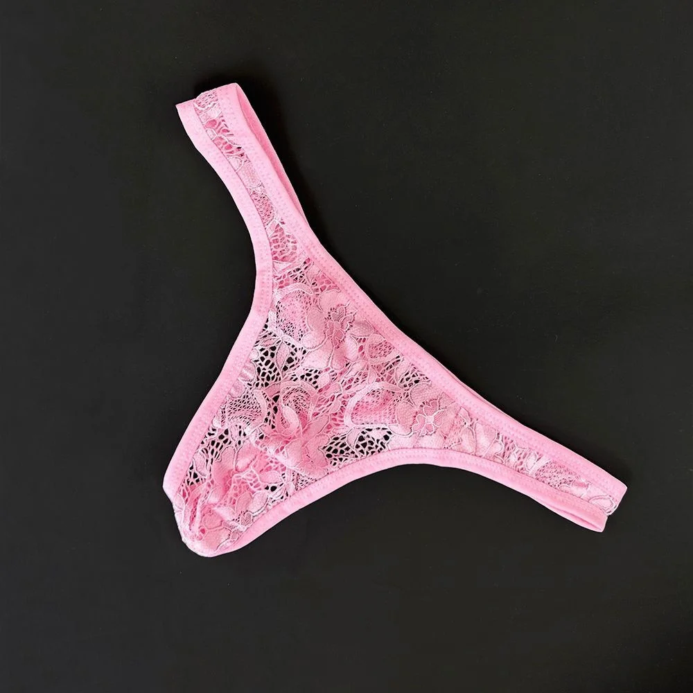 Pink Lace Thong Men Sexy Underwear Tanga Hombre G-String Perspective Lingerie T-Back Panties Plus Size