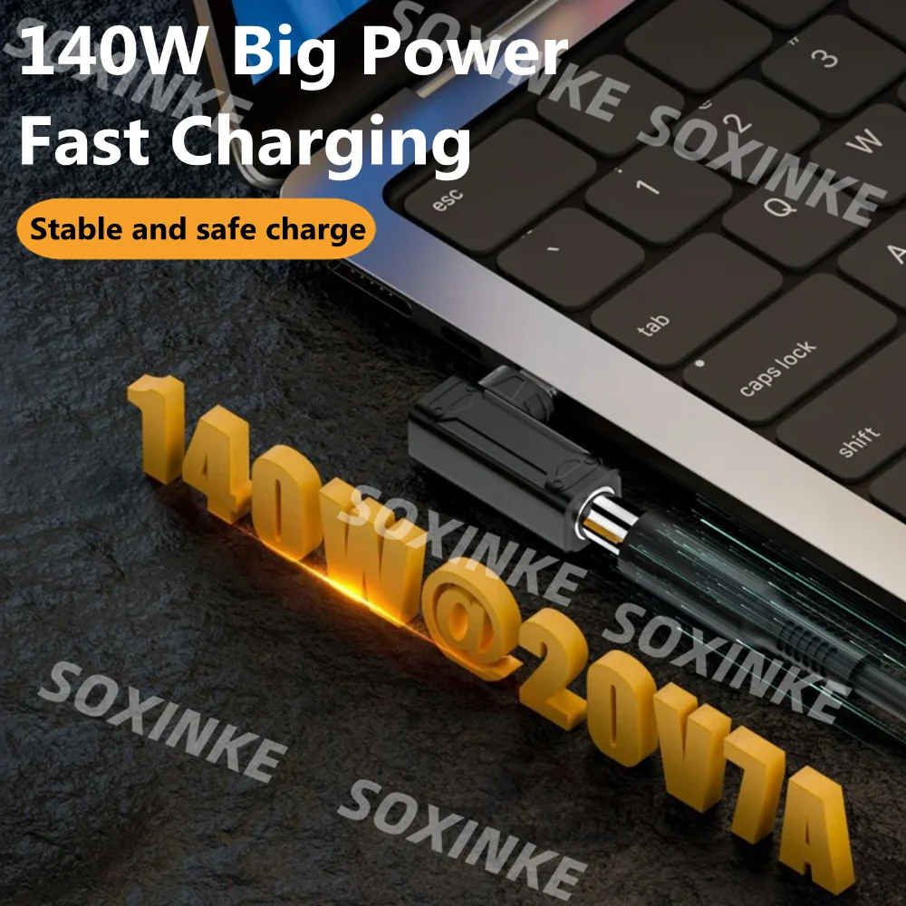 USB C 타입 PD 고속 충전 어댑터 컨버터, 델 HP, 아수스, 레노버, 삼성 노트북용, DC 전원 어댑터-USB C PD 커넥터, 140W