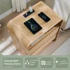Tall Modern Nightstand with Charging Station, Wide Wood Bedside Table Storage Drawers, Large Mid Century End Table for Bedroom 4
