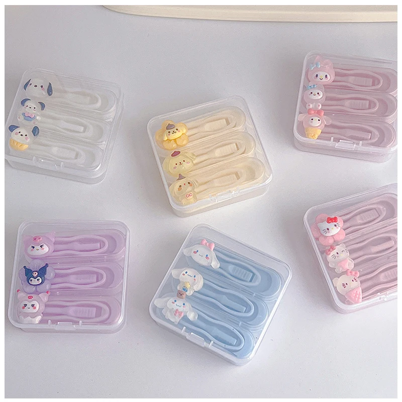 

3Pcs Cute Sanrios Cinnamoroll Kuromi Purin Dog MyMelody Pochacco Kittys Contact Lens Wearing Tools with Tweezers and Suction Rod
