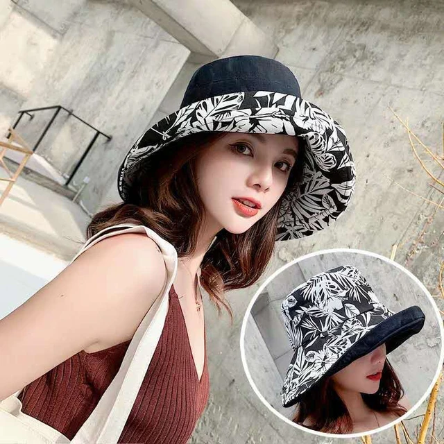 Women Double-sided Flower Print Cotton Sun Hats Ladies Fashion