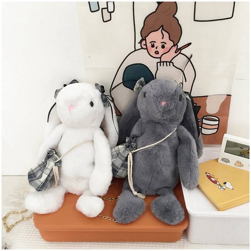 Sac à Bandoulière Peluche Lapin Mignon - Grande Capacité 35x16cm - Pour Fille, Femme - Cadeau Anniversaire