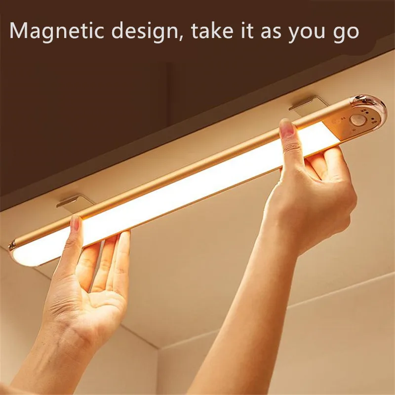 

24/40/80cm Three Colors LED Night Light Motion Sensor USB Rechargeable Night Lamp For Kitchen Cabinet Corridor Wardrobe Lamp 20#