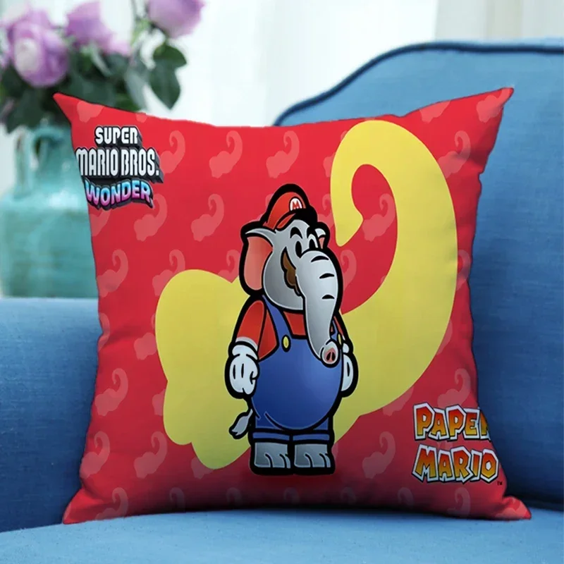 Super Mario Bros Wonder Square Pillowslip Cartoon Anime Cushion Printing Pillowcase Bedroom Decoration Kids Birthday Gifts