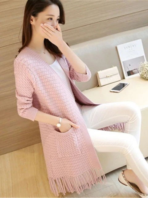 Fashion New Spring 2024 Women Sweater Cardigans Casual Warm Long Design  Female Knitted Sweater Coat Cardigan