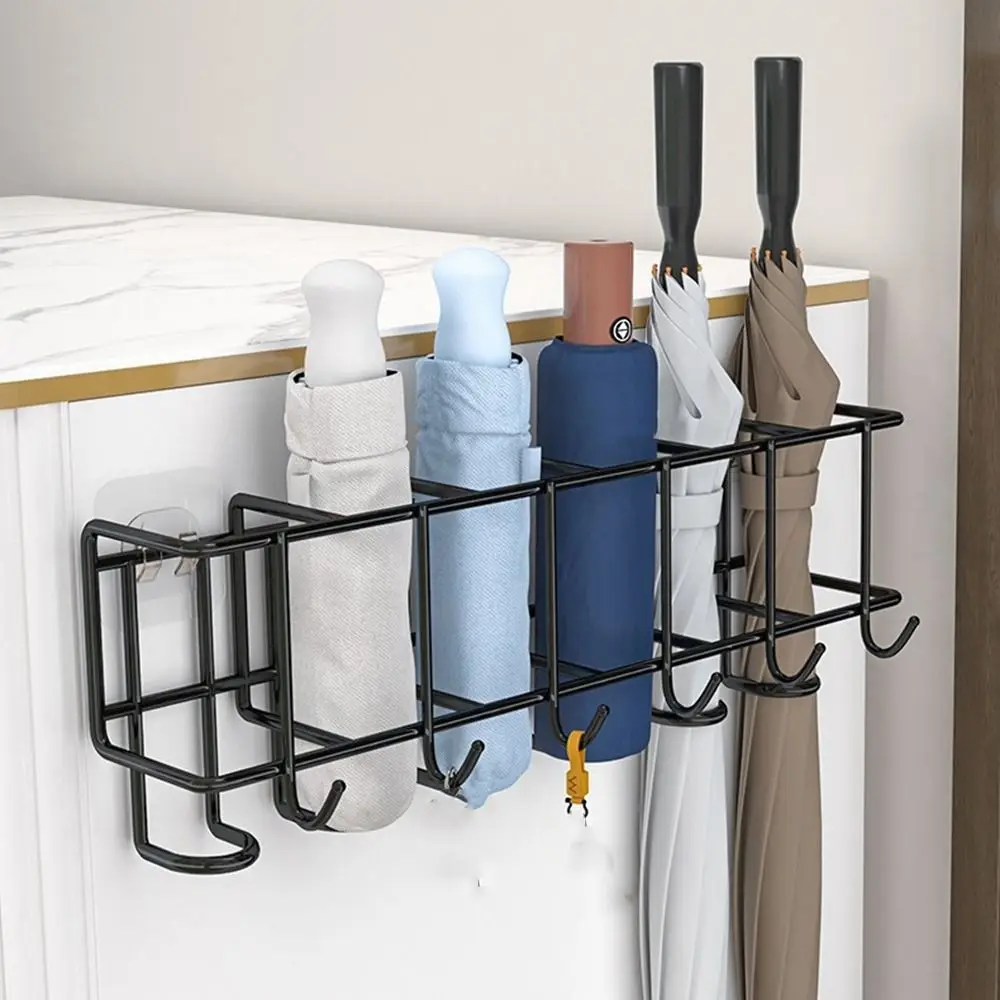 4/6 Grids Umbrella Storage Rack Metal Wall-mounted Bag Key Storage Holder Large Capacity Black/White Umbrella Holder Bathroom