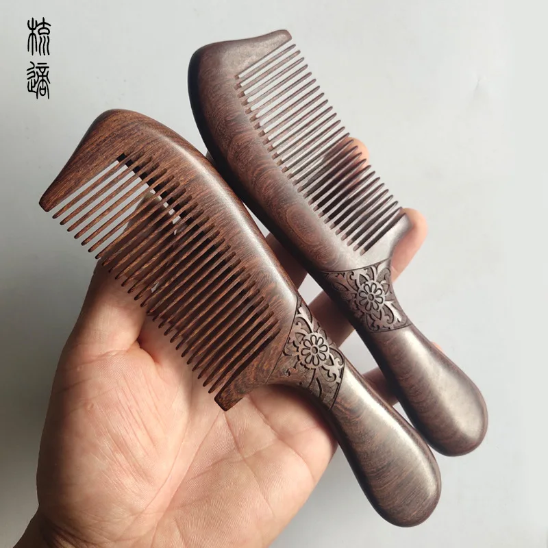 Natural Sandalwood Combs Solid Wood Carving Comb Anti-Static Beard Comb Handicraft Hair Styling Wide Tooth and Narrow Tooth Gift 6