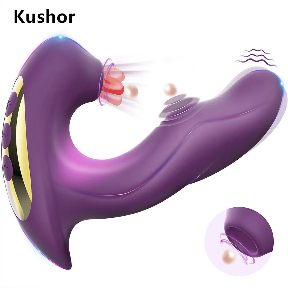 Kushor 3-in-1-Klitoris-Saugvibrator für Frauen, Stimulation der Klitoris, G-Punkt-Massagegerät, vibrierender Dildo, Sexspielzeug für Erwachsene, weiblich