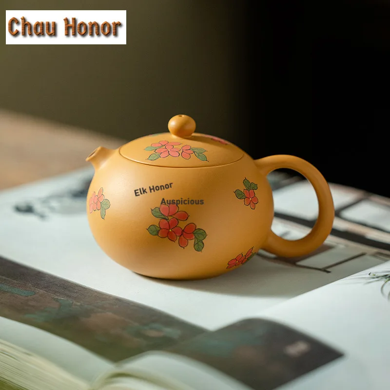 150ml Hand-painted Flower Xishi Teapot Handmade Tea Infuser Pot Tea Making Kettle With Ball Hole Zisha Tea Ceremony Ornaments