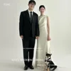 XPAY Simple O Neck Korea Wedding Dresses Sleeveless Elastic Satin Bride Photos Shoot Dress Custom Made Floor Garden Bridal Gown 1