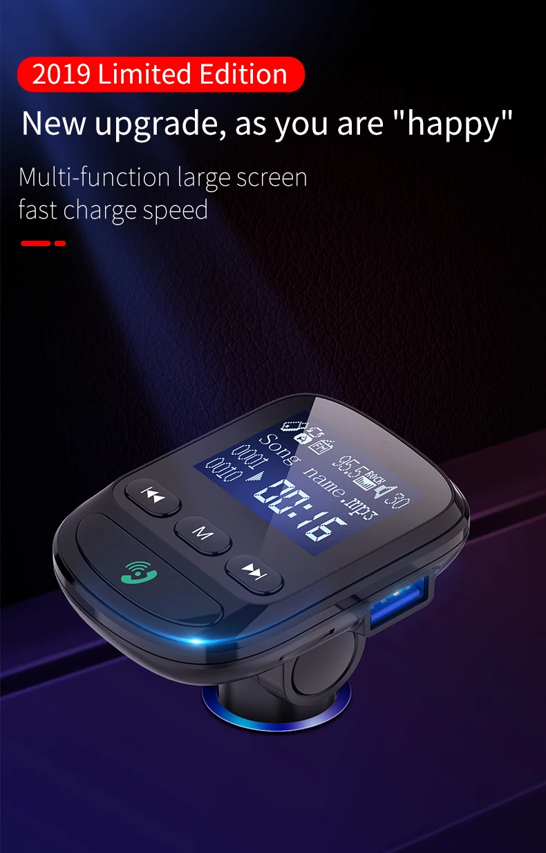 

Автомобильный AUX MP3 музыкальный плеер Bluetooth 5,0 FM-передатчик Радио адаптер Комплект 2 USB порта QC3.0 зарядное устройство Громкая связь аудио передатчик