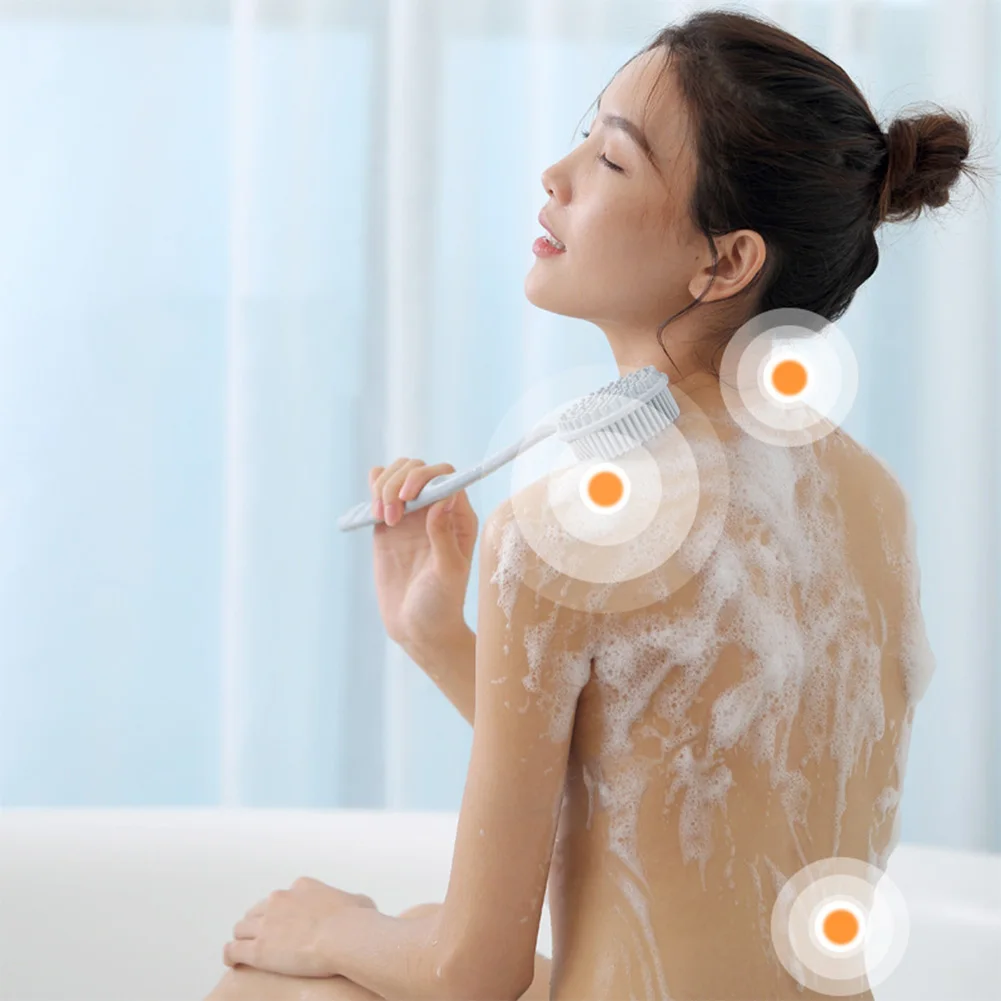 Double-Sided Silicone Back Scrubber Long Handle Scrubber Long Handle Mud Back Scrubber Shower Massage Non-Slip Exfoliation Brush 3