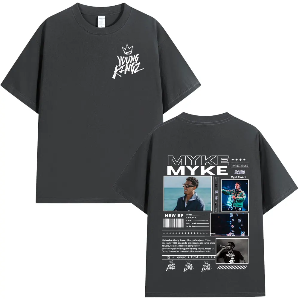 Rapper Myke Towers Graphic Print T-shirts Men Women Fashion Hip Hop Oversized O-Neck T Shirt Comfort Cotton Short Sleeve T-shirt 3