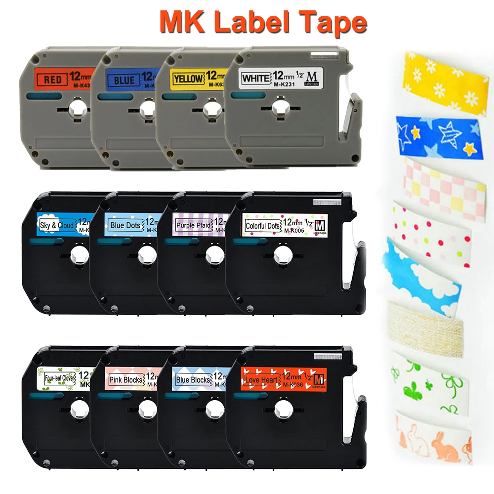 12mm MK Label Tape Compatible MK231 MK-731 Ribbon Cassette MK-231 MK131 MK631 for Brother Label Maker Printer P-Touch PT60 PT70