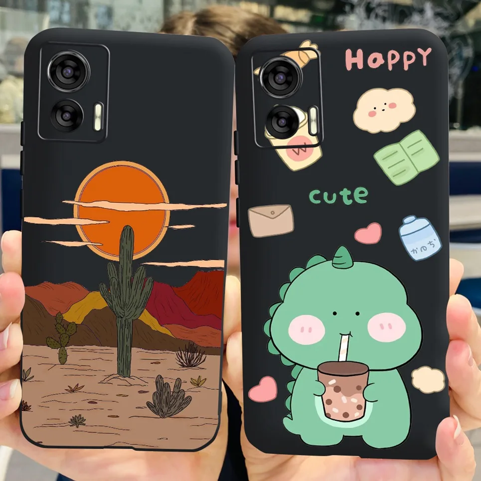 Фото Матовый черный чехол для телефона Motorola Edge 30 Neo, задняя крышка, милый кот, динозавр, мультяшный узор для Edge30 Neo 30Neo, Мягкий силикон №4