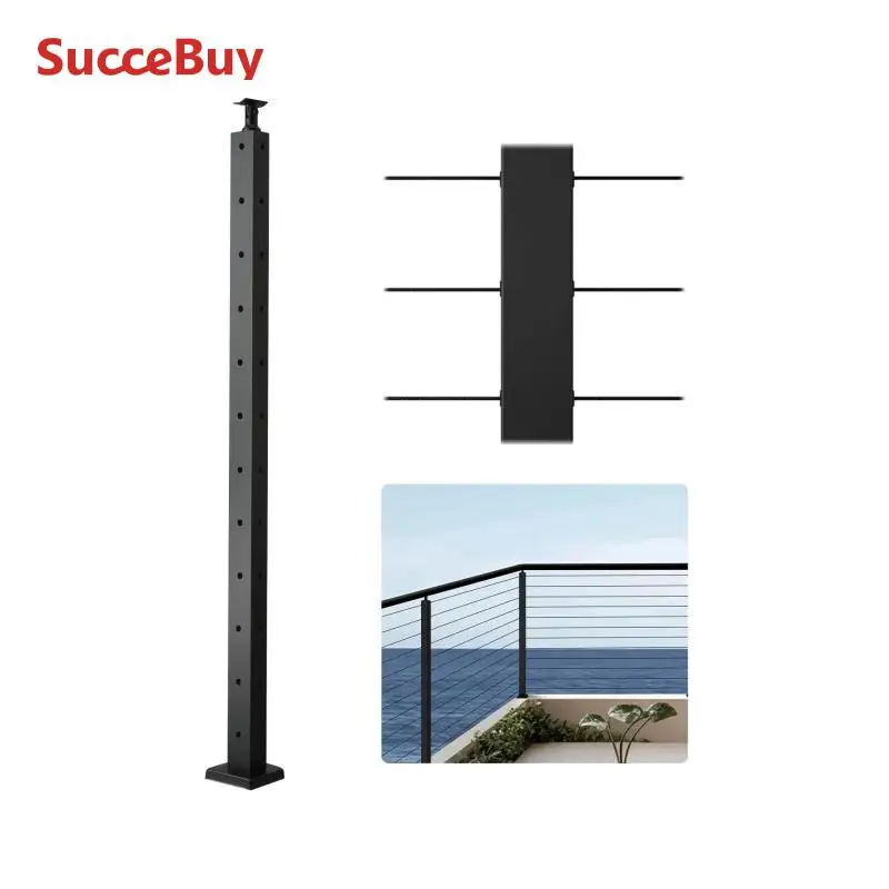SucceBuy Poste de garde-corps d'angle avec trous pré-percés en forme de L Support incurvé de poteau de rail de câble en acier inoxydable