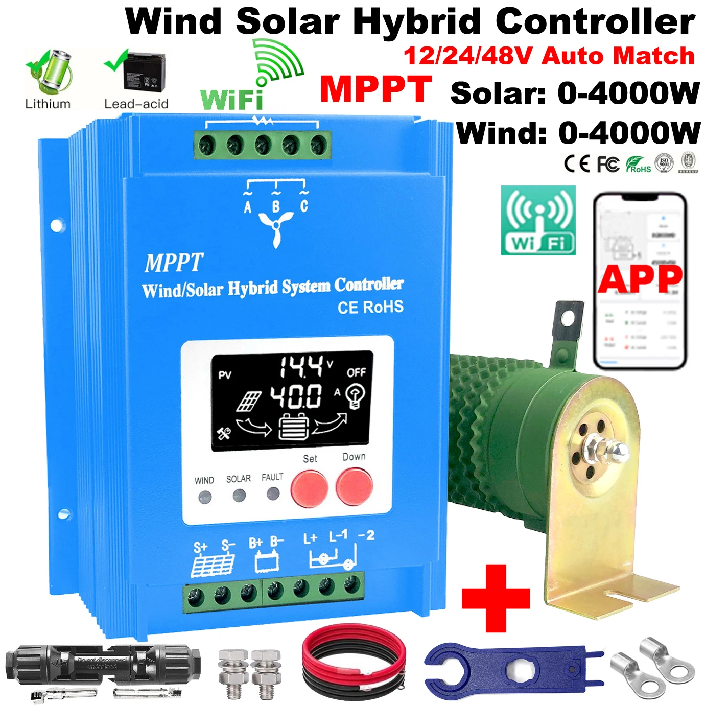 40008000WHybridSolarWindChargeControllerPowerSystemMPPTSolar