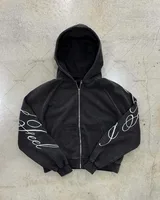 Y2K harajuku Gothic Letter Print Retro Fashion Men And Women Hoodie Hip-Hop Punk Style Black Oversized Zipper Sweatshirts - Image 3