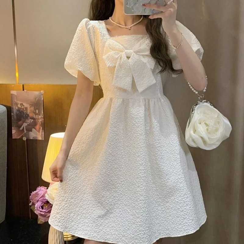 

French Style White Cute Girl Dresses Women Long-Sleeve Elegant Pretty Women's Evening Dresses Summer Fashion Y2k Short Skirts
