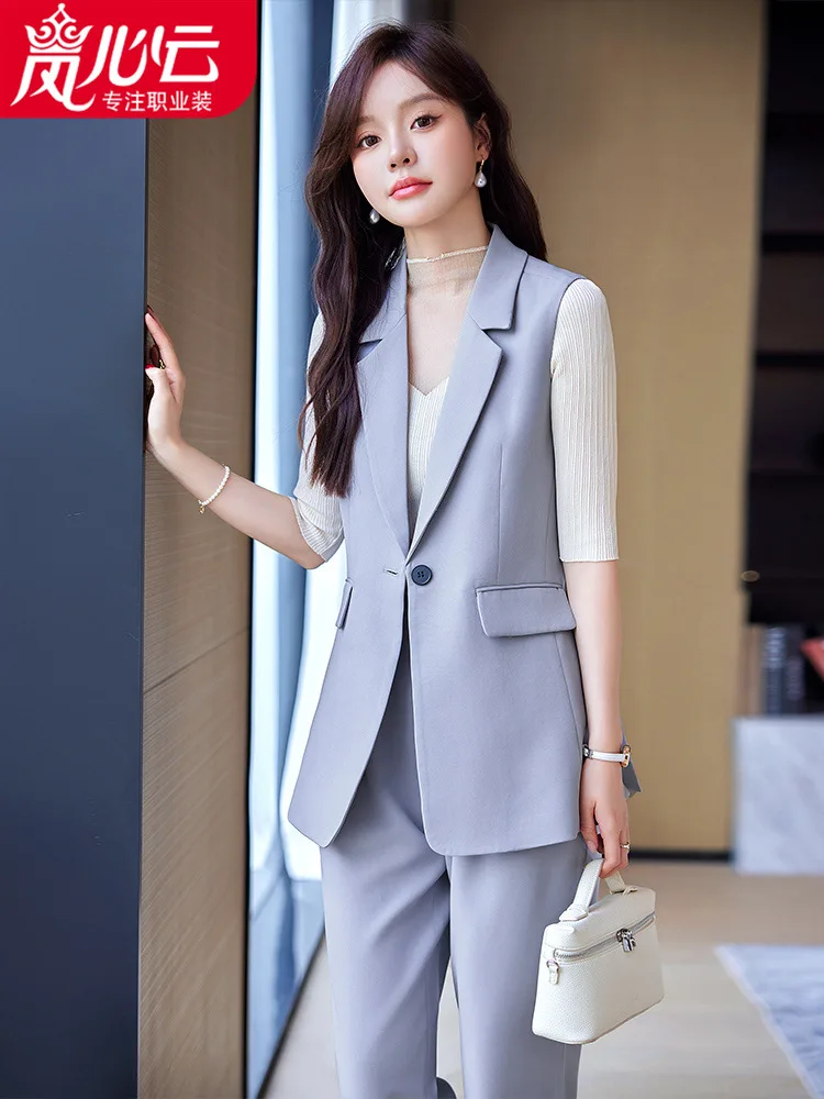 

Small Dress Pants Two-Piece Suit Lively Western Style Youthful-Looking Unique Top Super Nice Vest Business Suit Women
