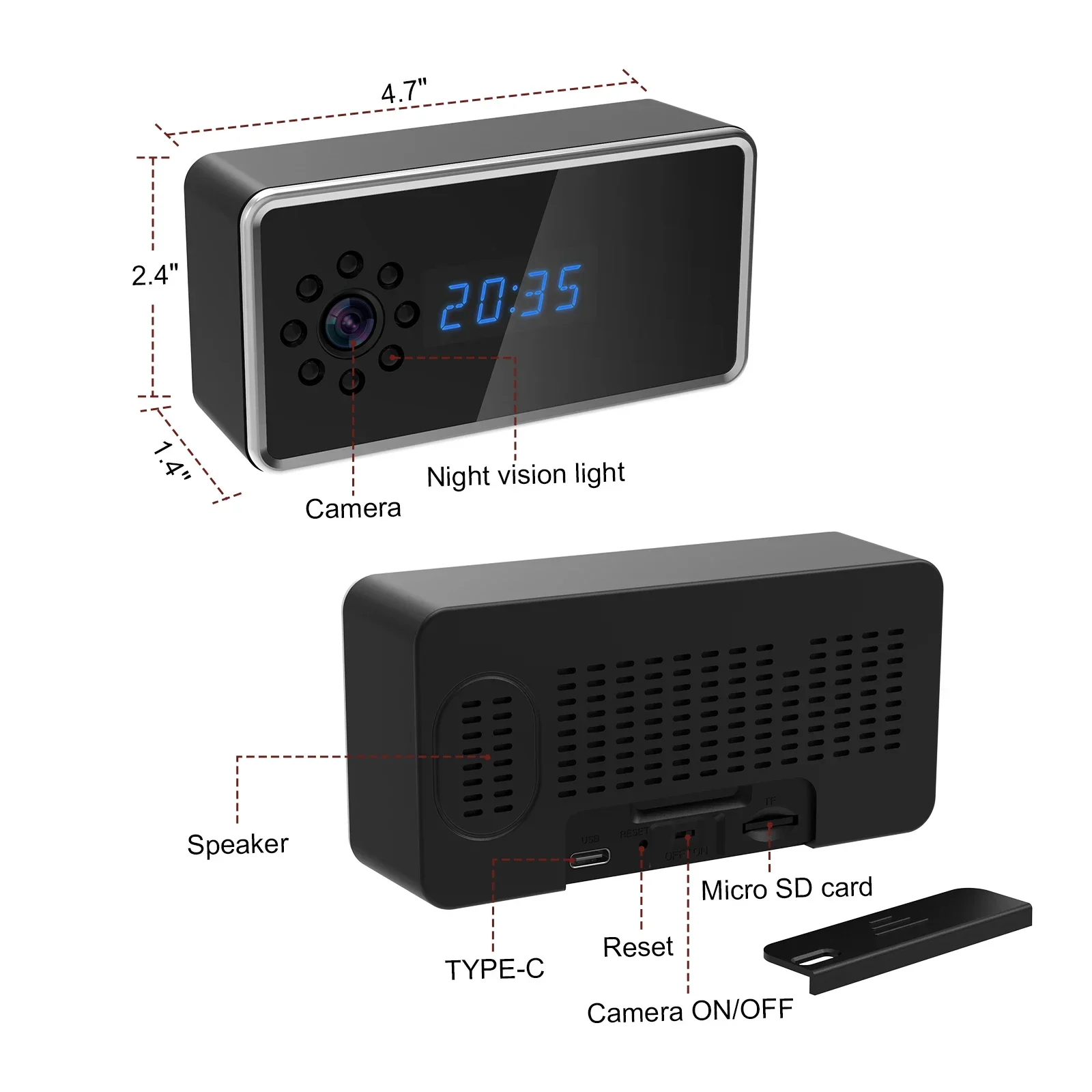1080P WiFi Mini Camera Electronic Clock Take Photo Two Way Audio Infrared Night Vision Indoor Security Protection Survalance Cam 2