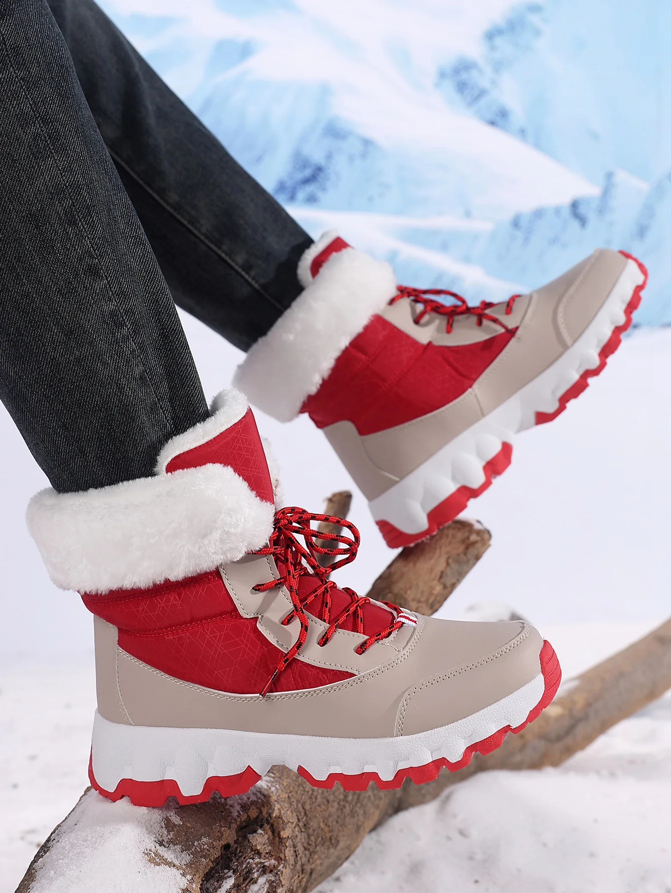 Bottines de neige à plateforme pour femme fourrées à lacets_voghion.com