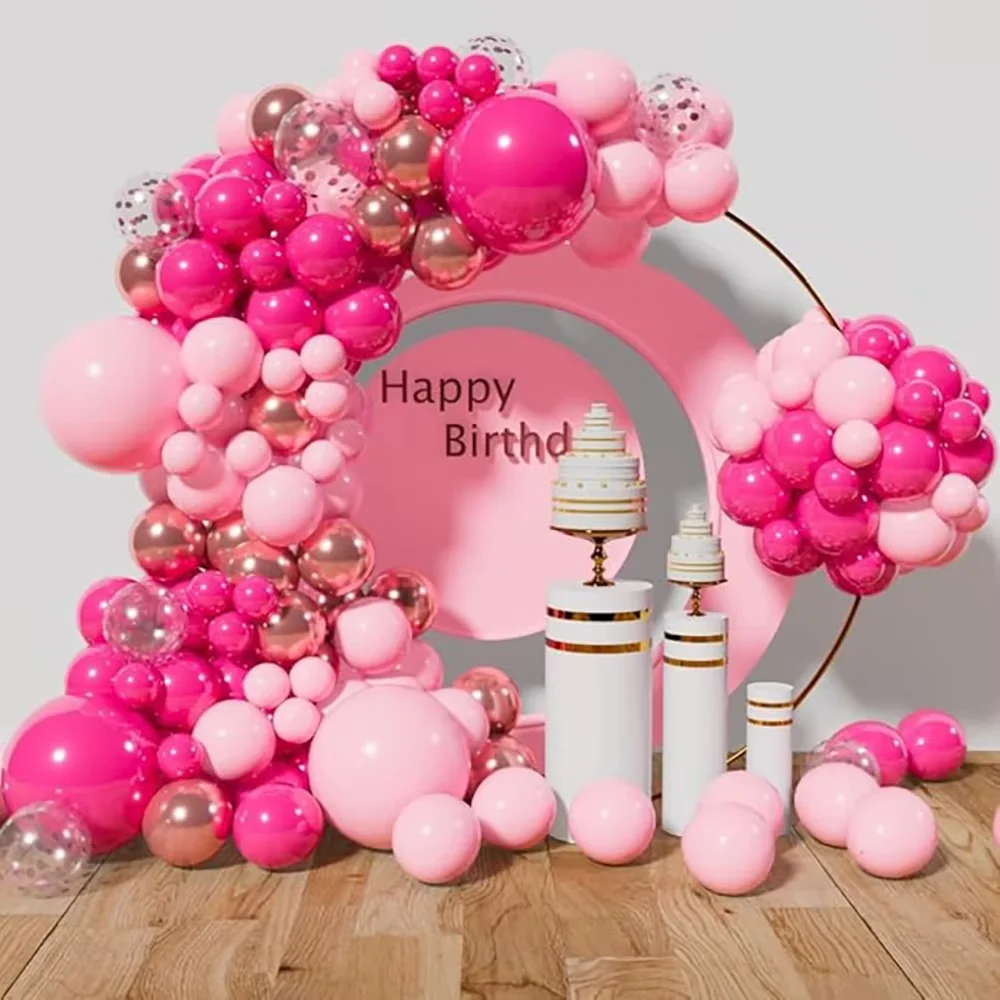 134pcs Pink Balloons Arch Kit Hot Red Rose Gold Balloon Garland Girl Princess Theme Birthday Party Baby Shower Decoration Globos