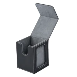 Premium Card Deck Storage Box with Display Window and Magnetic Closure, Holds Over 120 Sleeved Cards (Black - gray)